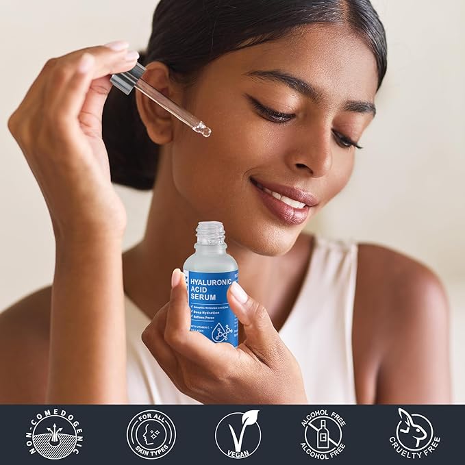 Hyaluronic Acid Serum with Collagen Vitamin E Oil for Skin Care, Hydrating, Brightening Serum for Face Anti Aging for All Skin Types Daily Use 1Fl oz