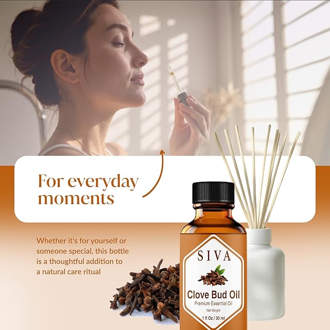 Siva Clove Bud Essential Oil 1 Fl Oz – for Diffuser, Skin & Hair Care – Ideal for Massage & DIY Blends- with Dropper