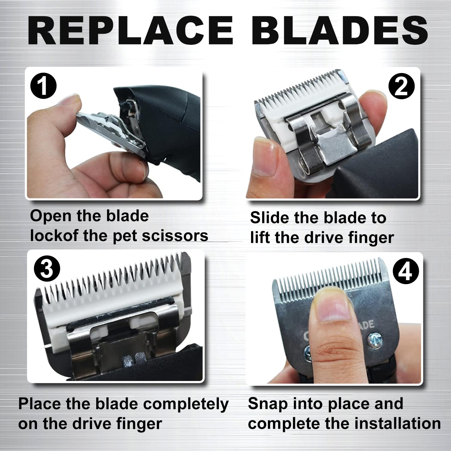 Docal 10# Silver Detachable Clipper Ceramic Blades, Dog Grooming Clipper Replacement Blades Compatible with Dog Clippers, KM Series Clippers, A5, Size 10, Cut Length 1/16"(1.5mm)