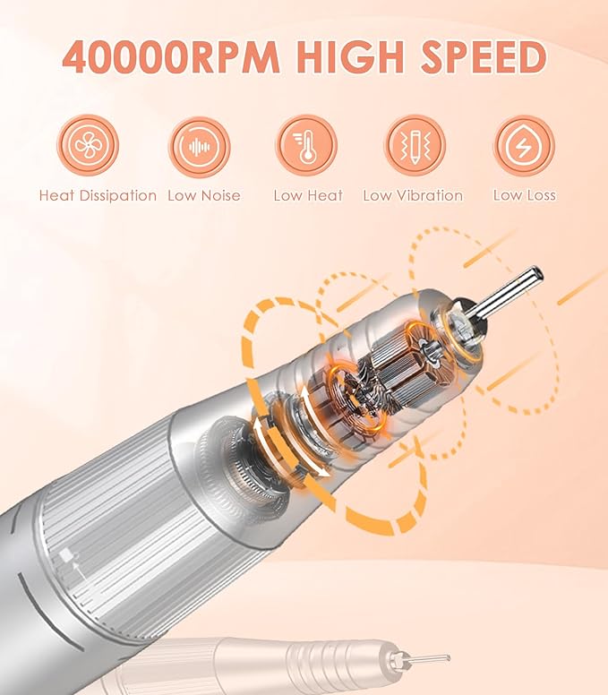 Portable Electric Nail Drill Machine: 40000RPM Professional E-File