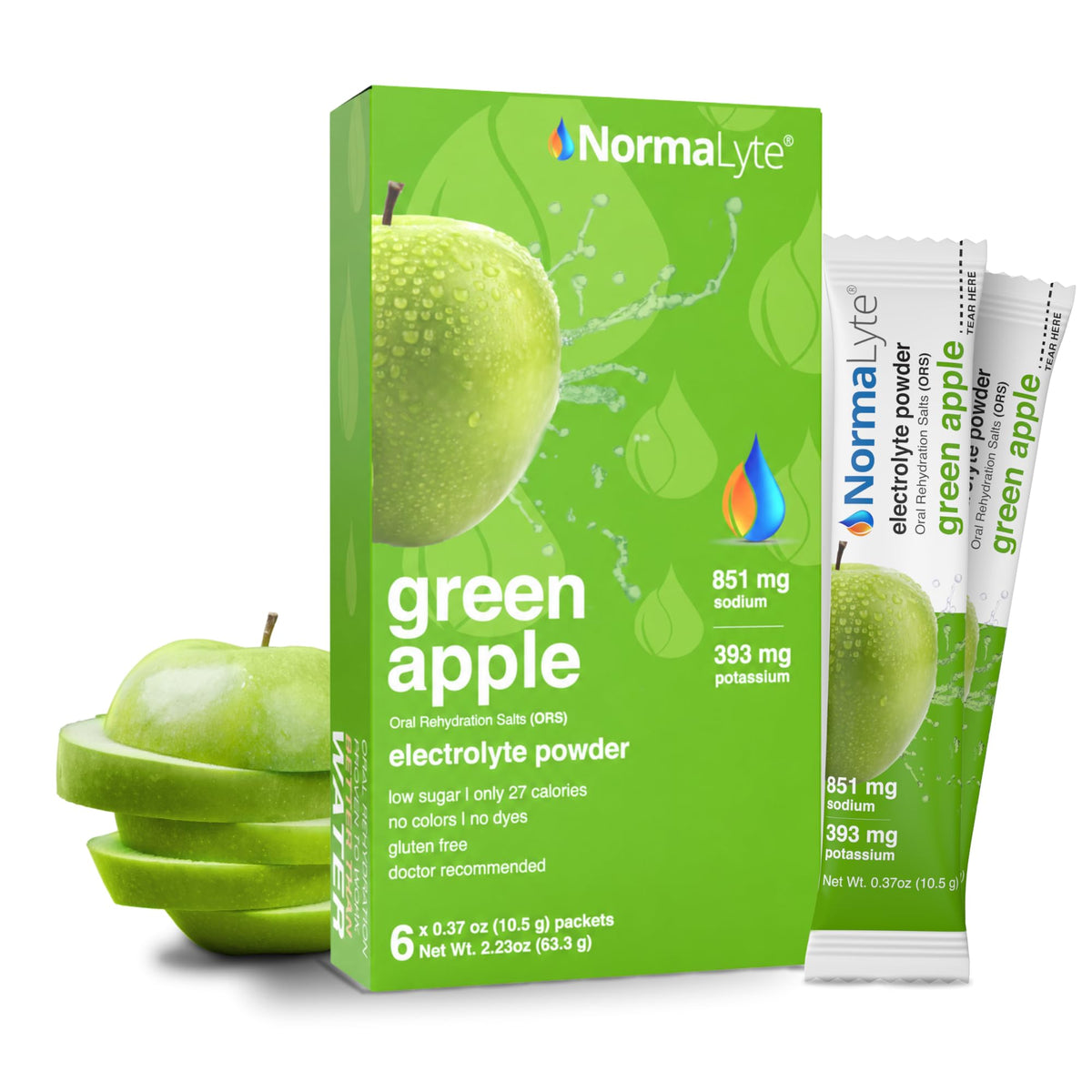 NormaLyte Apple Electrolyte Powder Packets, Hydration Stick, 6 Count