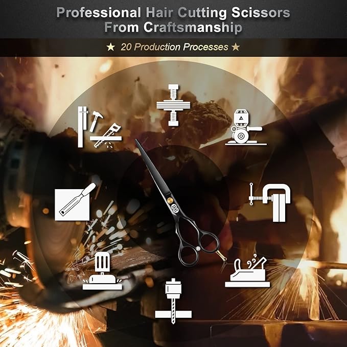 CIICII Hair Cutting Scissors, 6.5 Inch Barber Haircut Scissors Kit (Black)