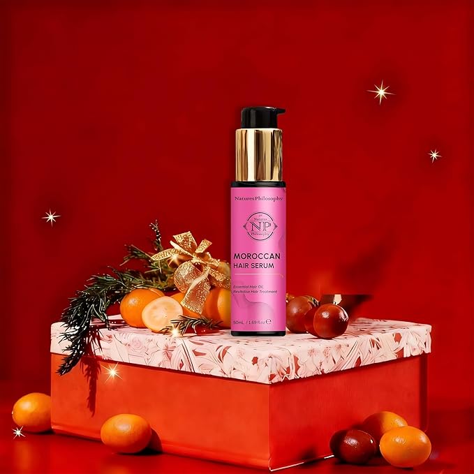 NP NATURES PHILOSOPHY Moroccan Argan Hair Oil, Leave In Hair Serum Anti Frizz Heat Protectant Oil for Curly Color Treated Damaged Hair, Vegan Split End Repair Hair Finishing Oil 1.69 Fl oz