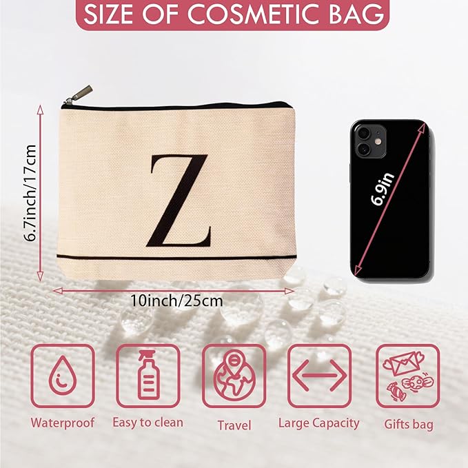 HDYHDY Letter A-Z Initial Personalized Makeup Bags, Birthday Gifts for Women, Monogrammed Gifts for Women Mom Sister Best Friend Bride Bridesmaid, Mothers Day, Christmas, Small Travel Cosmetic Bag (Z)