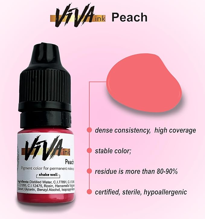 VIVA INK Lip Pigment – Peach – Permanent Lip Makeup – Microblading Ink for Durable and Colorful Lips – Long Lasting Color Lip Cosmetics (0.2 oz)