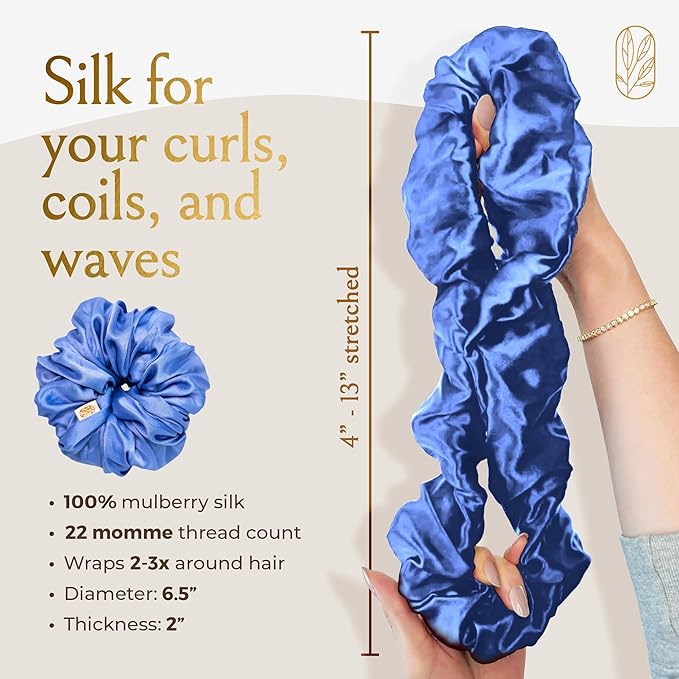Curlfriend Oversized Mulberry Silk Scrunchies for Women, XL, Cerulean