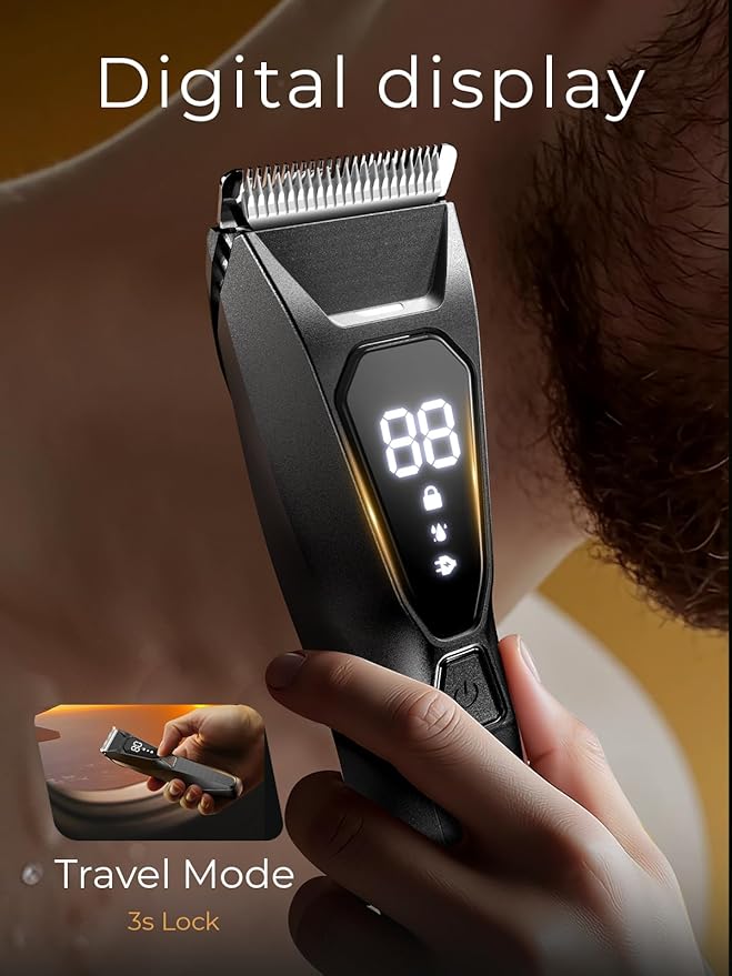 Lijecozy Pubic Hair Trimmer for Man - Cordless Body Hair Trimmer for Men - Electric Ball Shaver with Display & Light - Waterproof Wet/Dry Groomer kit for Groin - 4000K Light - Cosmic Black