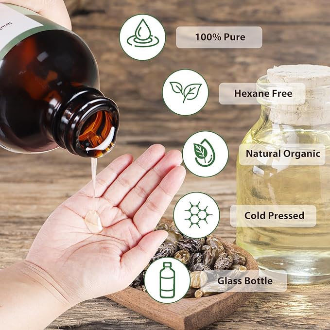 MMPANG Organic Castor Oil, USDA Certified, Cold Pressed, 8 oz Glass Bottle