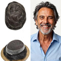 F M FACE MIRACLE NEW YORK Toupee for Men French Lace Human Hair Replacement Systems Lace Center with Poly Around Hairpiece Mens Toupee V-Looped Front Male Hair Units 6"X9" #230