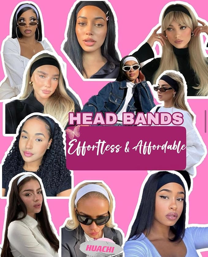Huachi Headbands for Women Non Slip Sports Headband Fashion Hair Accessories, 16 Pack Elastic Hair Bands for Women Wide, Soft Cloth Head Bands Bulk for Workout Yoga Gym, Trendy Hair Accessories