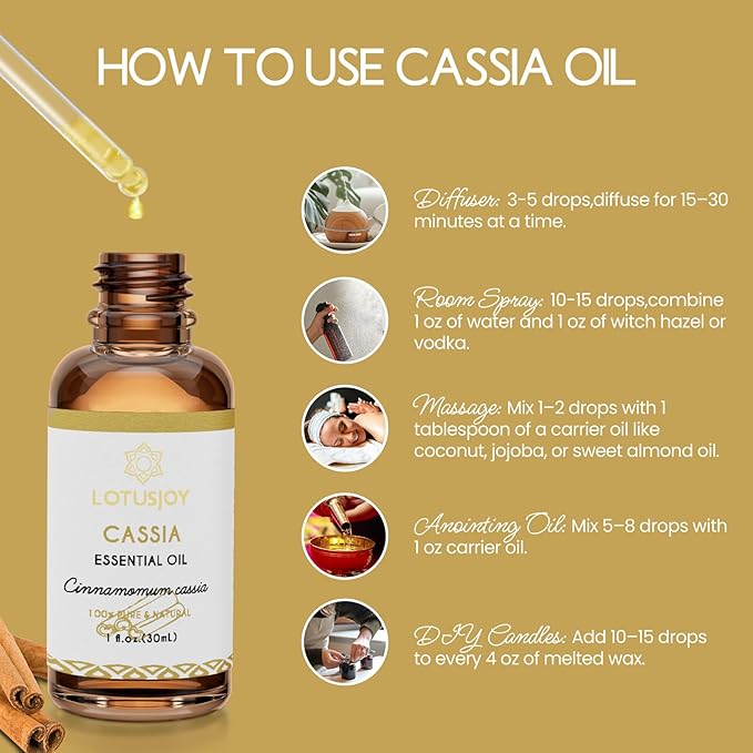 LOTUSJOY Cassia Cinnamon Bark Essential Oil, for Spray, Anointing,1 Oz