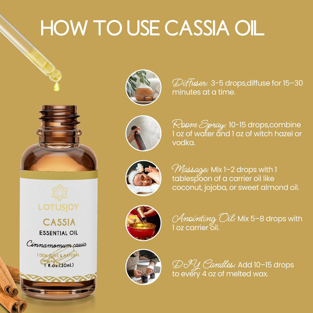 LOTUSJOY Cassia Cinnamon Bark Essential Oil, for Spray, Anointing,1 Oz