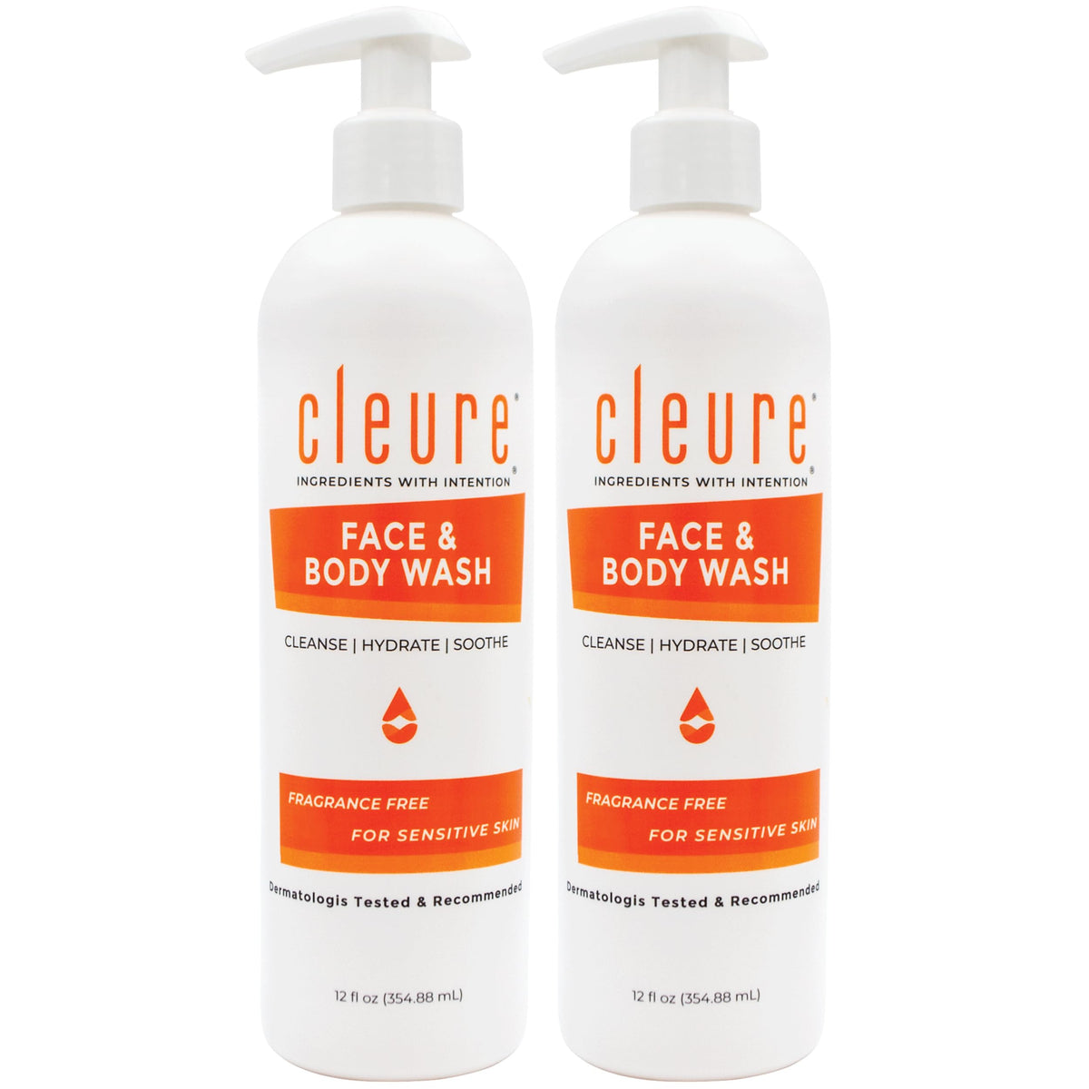 Cleure Fragrance Free Body Wash, Sensitive Skin & Eczema (12 oz, 2 Pk)