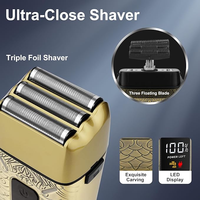 Dumite Electric Shavers for Men,Waterproof Powerful Motor Electric Razor,Head Shavers for Bald Men,Triple Foil Beard Trimmer,Barber Supplies LED Displays & USB Charging Shaver, Gifts