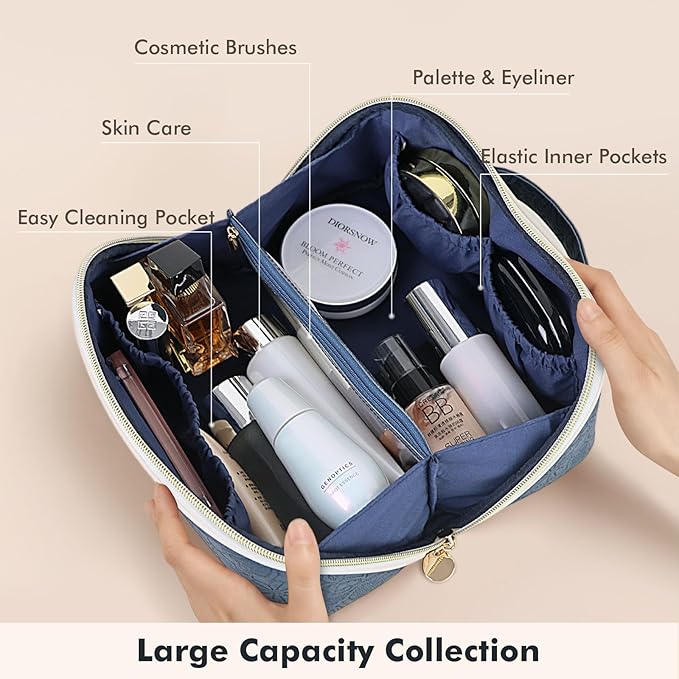 Prite Makeup Bag Travel Toiletry Bag Open Flat Cosmetic Organizer for Women