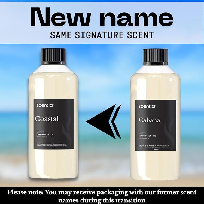 Scentia Coastal (Cabana) Diffuser Oil for HVAC Scent Machine – Hotel Fragrance Inspired by 5-Star Spa – 500 mL – Jasmine, Bergamot & Sea Breeze Oil for Commercial & Cold Air Diffusers, Made in USA