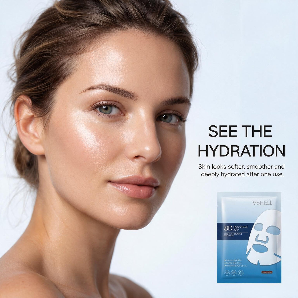 VSHELL Hyaluronic Acid Face Sheet Mask – Hydrating & Plumping Facial Mask for Dry Skin – Deep Moisturizing Skincare for Radiant Glass Skin Glow – Daily Use – 10 Pack
