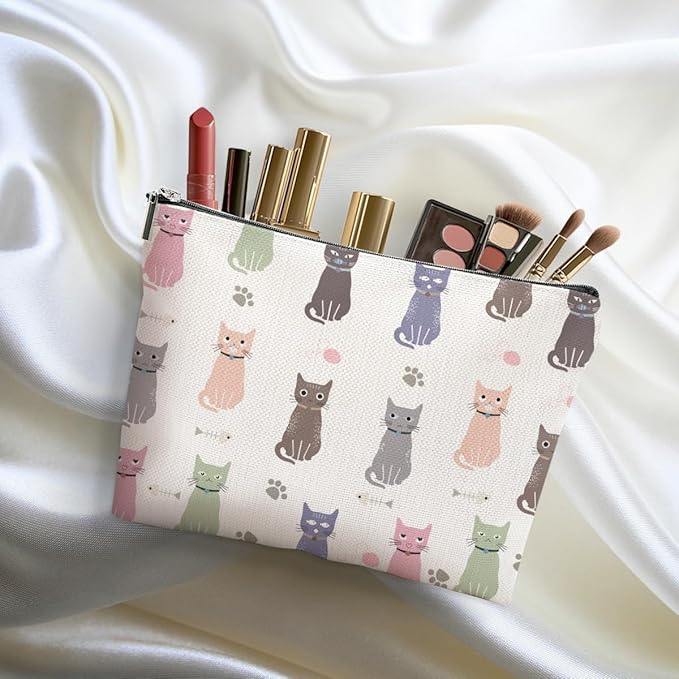 DHKG Cute Cat Makeup Bag Cat Gifts Cosmetic Bag Cat Lover Gifts for Women Girls Friends Wife Cat Themed Gifts Cat Stuff Travel Organizer Zipper Pouch Graduation Birthday Friendship Gifts
