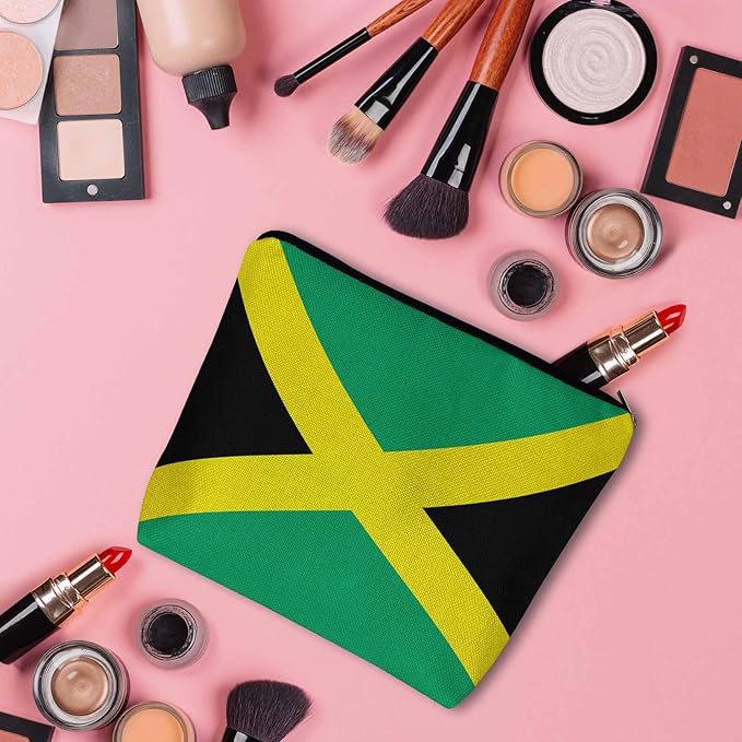 Kalygon Women Cosmetic Bag Jamaica Flag, National Jamaica Flag Cute Makeup Bag For Purse Cosmetic Travel Bag For Toiletries Makeup Storage Bag Flax Skincare Bag Makeup Pouch Bags Green
