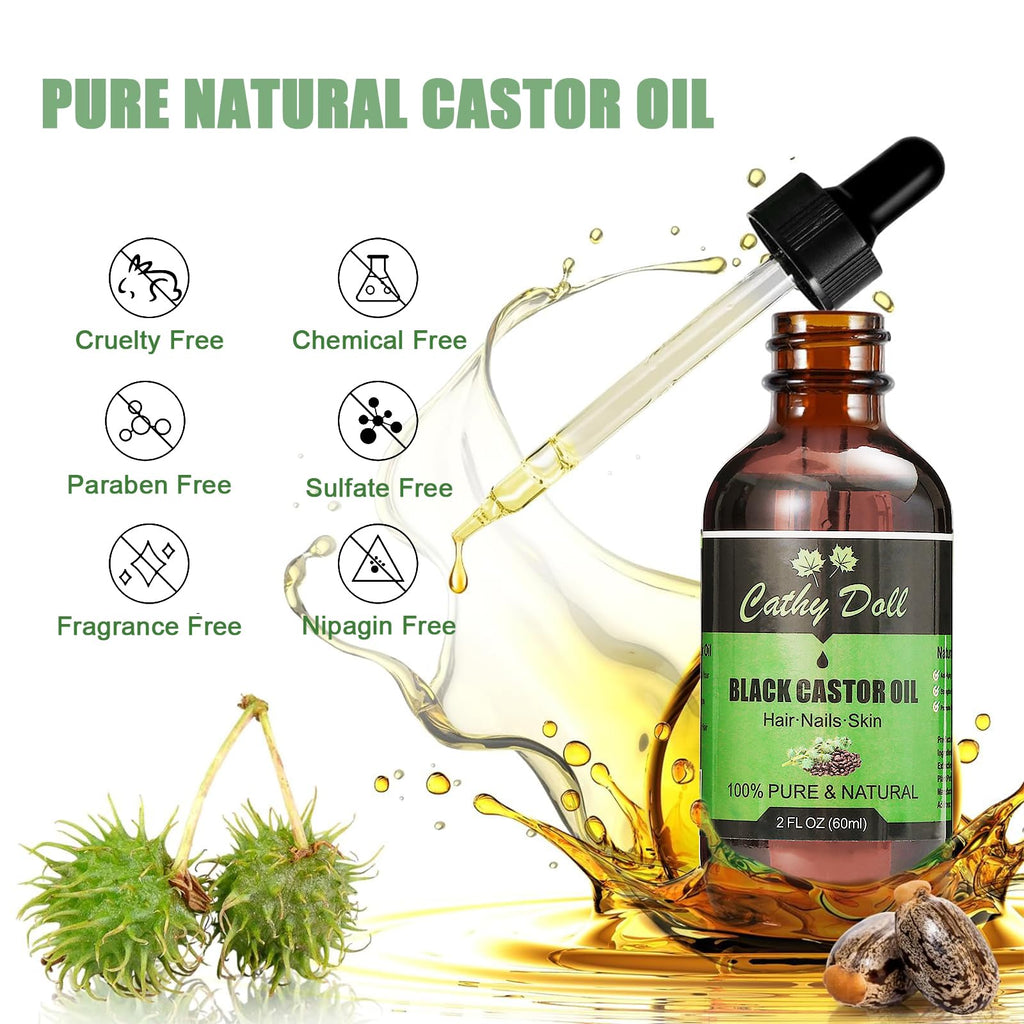Cathy Doll Jamaican Black Castor Oil Organic Cold Pressed Castor Oil For Hair 100% Pure Natural Castor Oil For Eyelashes Eyebrows (2 oz)