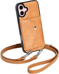 LUCKYCOIN Crossbody Phone Case for iPhone 16 Plus,100% Genuine Leather Phone Wallet Case for Women, Premium Hands-Free Phone Purse with Expandable Flip Card Holder & Adjustable Strap - Retro Tan