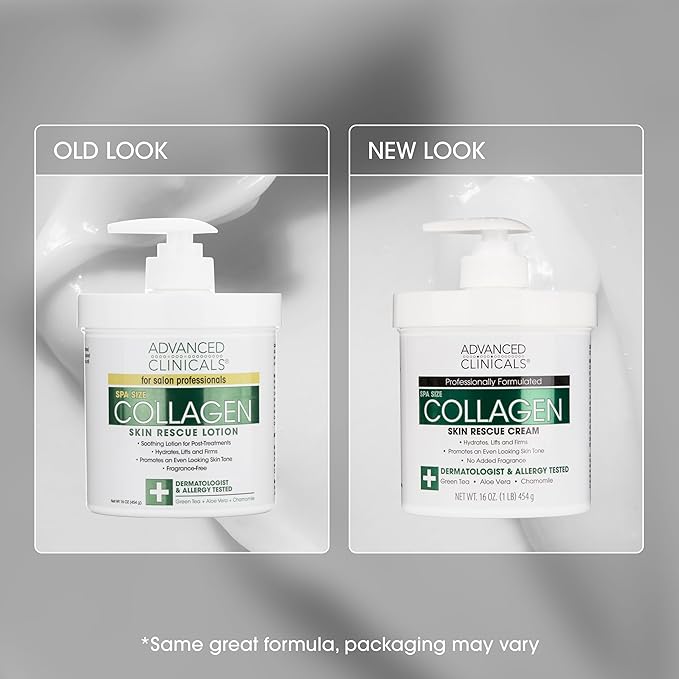 Advanced Clinicals Collagen Cream Body Lotion & Face Moisturizer | Skincare Anti Aging Collagen Lotion For Women, Men, Hand, & Neck Improves Look Of Crepe Skin & Uneven Dry Skin, 16Oz + Travel Size