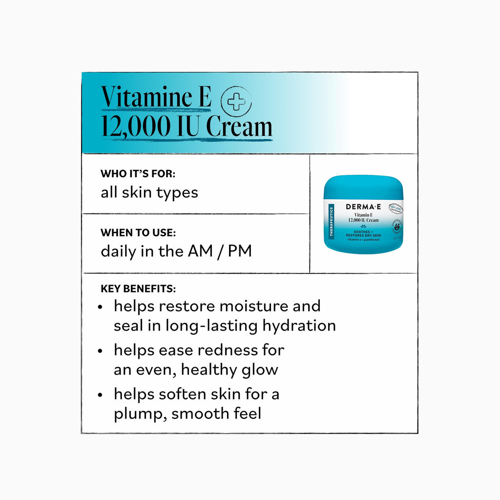 DERMA E Vitamin E Cream 12,000 IU Face Cream, 4 Oz Soothing & Protecting