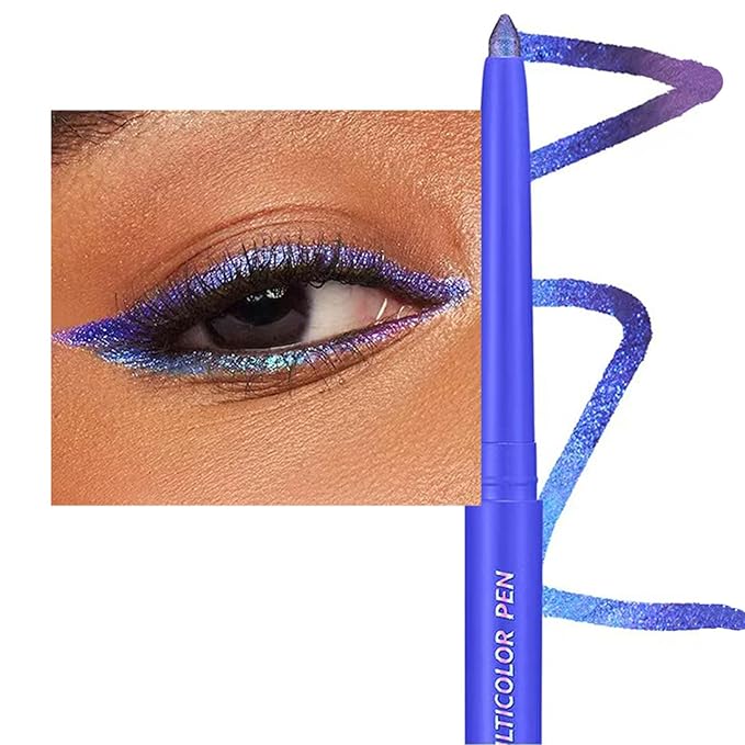 TWLBXMG Blue Eyeliner Pen Chameleon Metallic Shimmer Color Changing Eye liner Pencil, Waterproof Long Lasting Eyeshadow & Eyeliner 2 In 1, Highly Pigmented Smudge Proof # 06