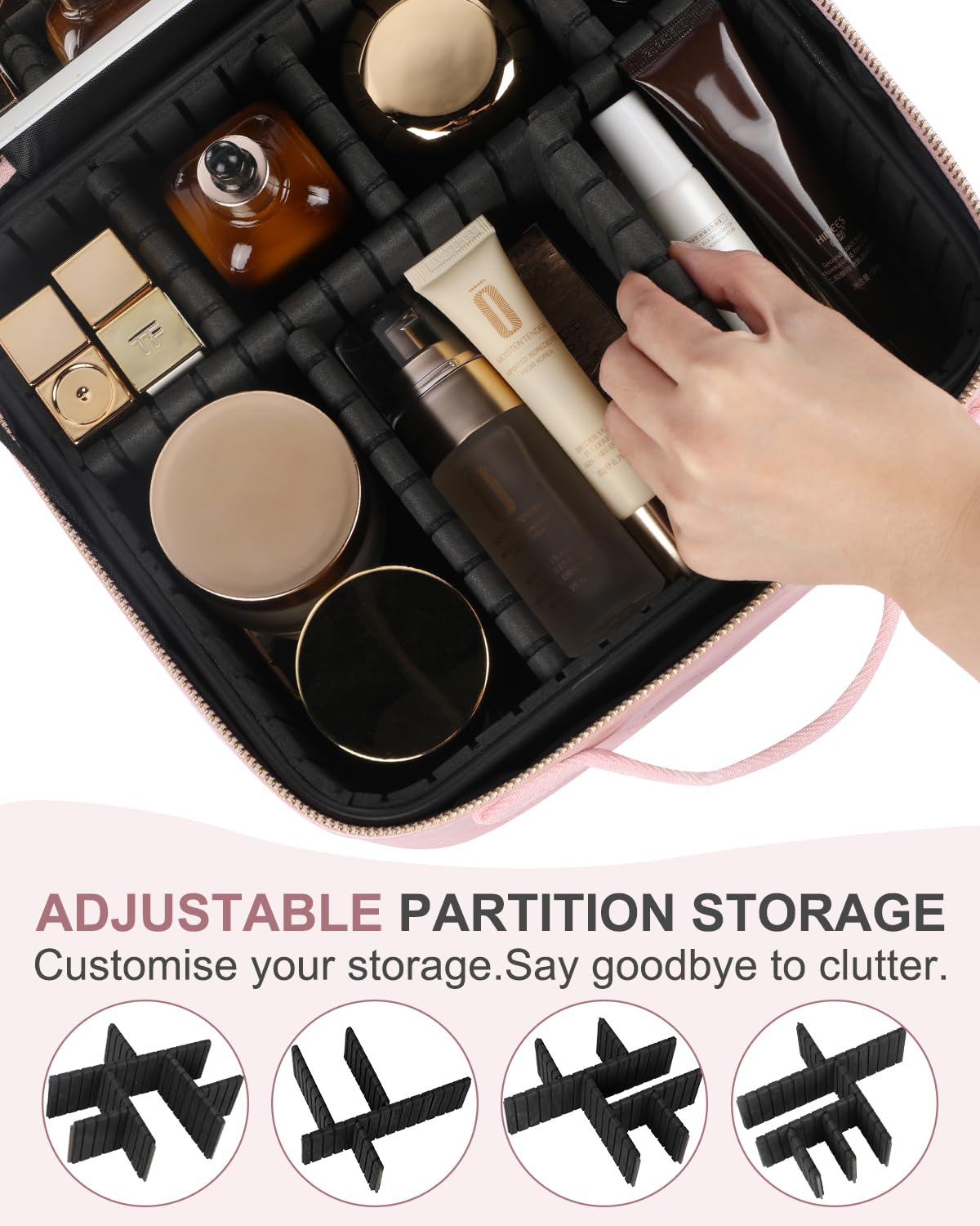 MAYFIY Makeup Bag with LED Lighted Mirror| Portable Makeup Organizer Train Case with 2X/3X Magnification & 3 Color Lights for Precision, Adjustable Brightness| Elegant Gift Packaging, Pink