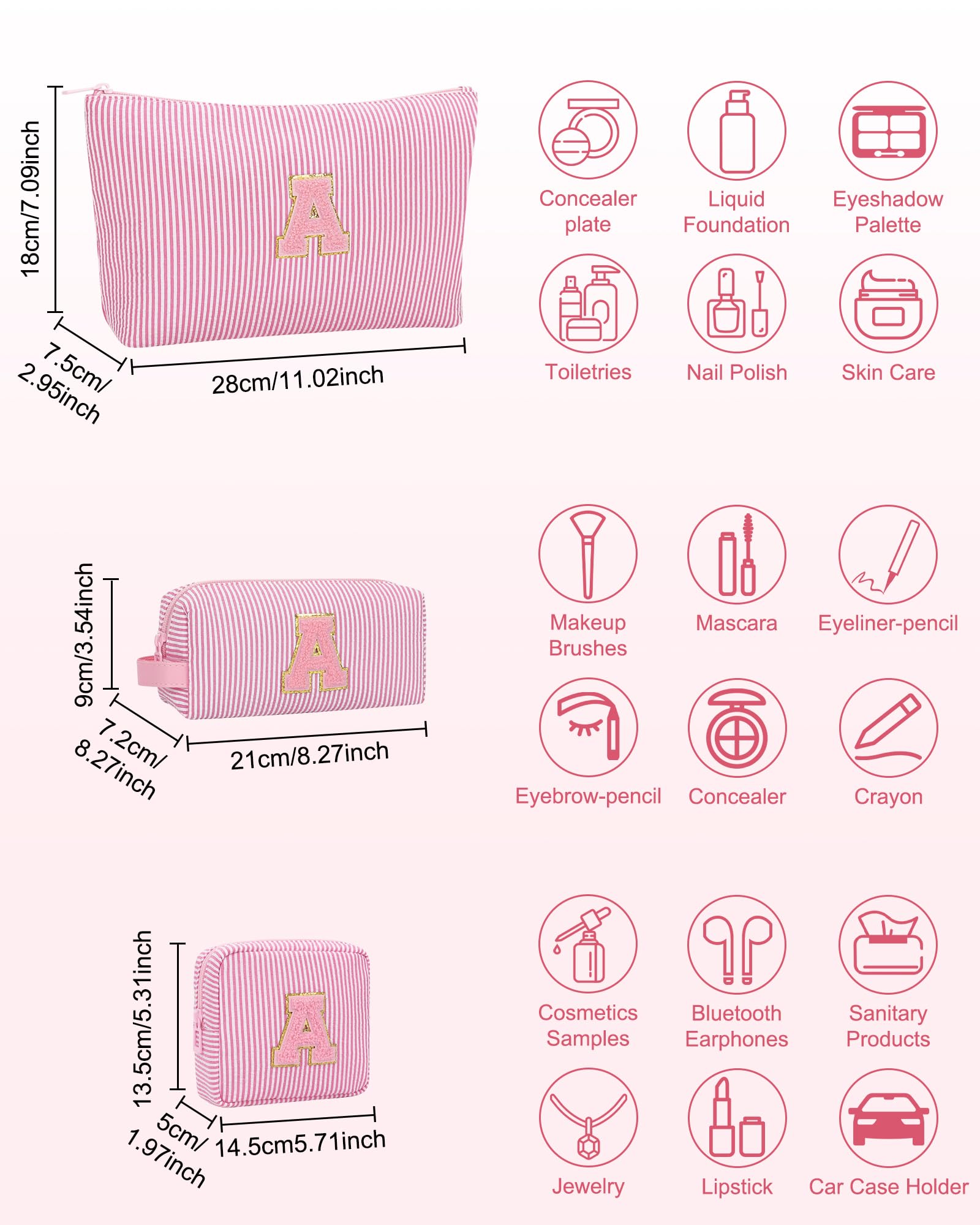 MONSTINA Period Bag Sanitary Napkin Storage Bag|Tampon Pouch Portable Feminine Care First Period Kit for Teen Girls Women Gift for Her Monogram Initial Cute Toiletry Bag,3PCS Pink P