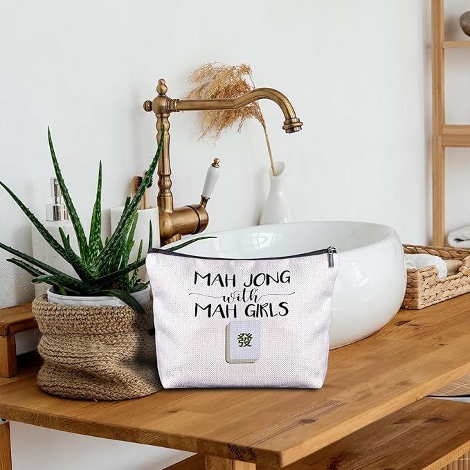 Zomhix Mahjong Gifts for Women - Funny Mahjong Makeup Bag with Mah Girls Cosmetic and Toiletry Bag Accessories