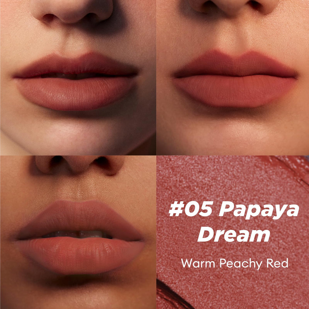 ITY Velvet Matte Finish Lip Stain-Mousse Textured Pudding Pot Lip Clay with Brush, Nude Shade, Dual-Use as Lipstick and Blush, Conceals Lip Lines, Rich Pigment, 0.21 oz (6g) in Papaya Dream