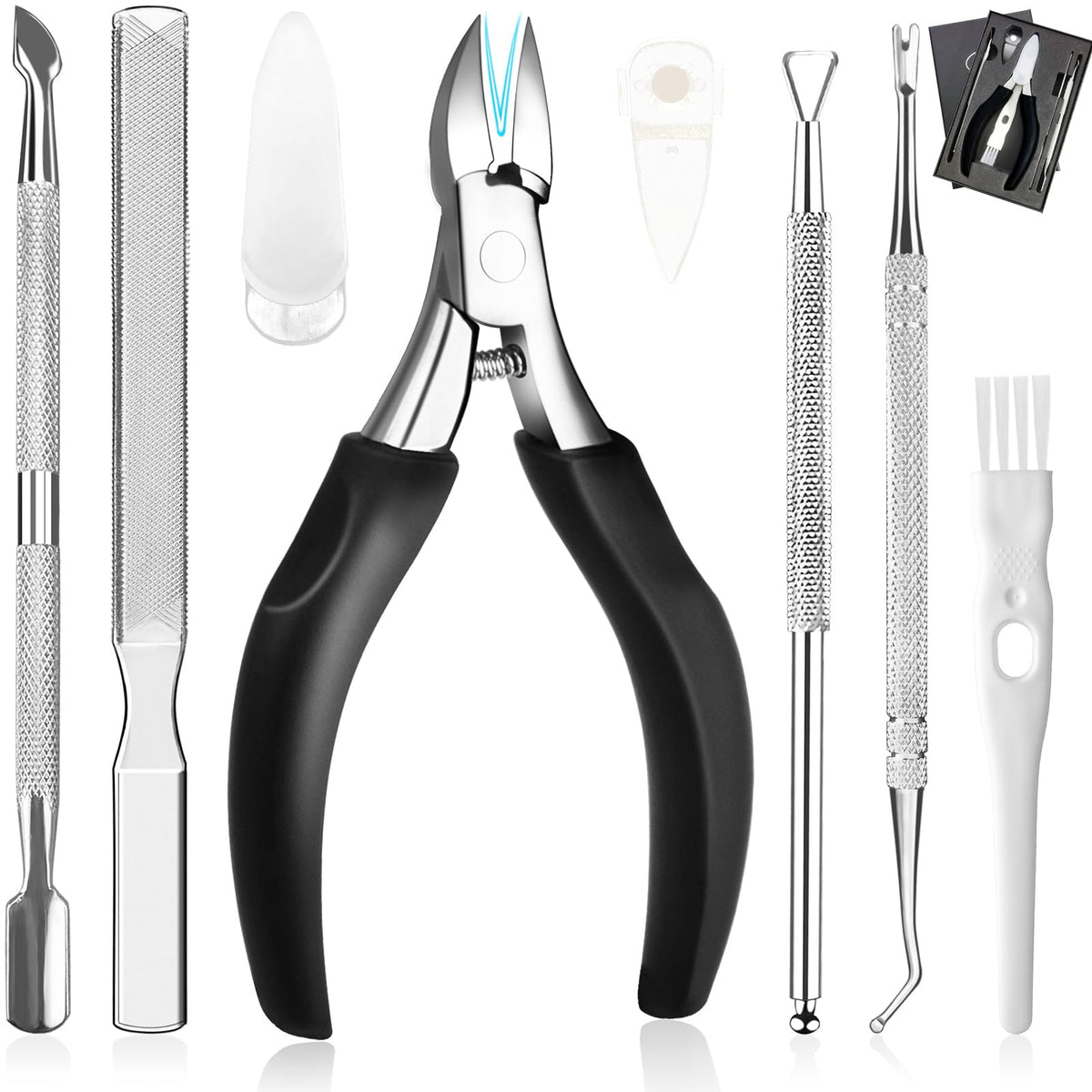 Pingispower Toenail Clippers for Seniors & Thick Nails, 8PCS Professional Heavy Duty Ingrown Toenail Removal Kit with Pedicure Tools, Sharp Blade, Long Handle & Storage Case