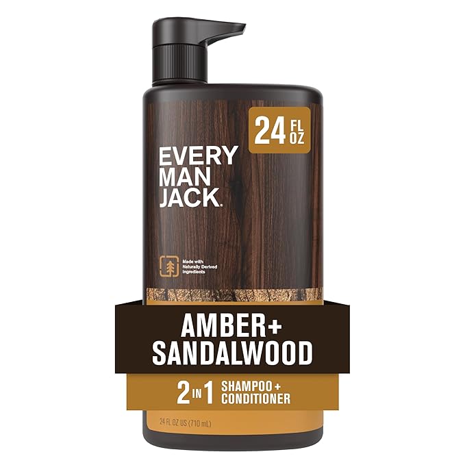 Every Man Jack Men's Shampoo & Conditioner 2-in-1, Amber Sandalwood, 24 oz