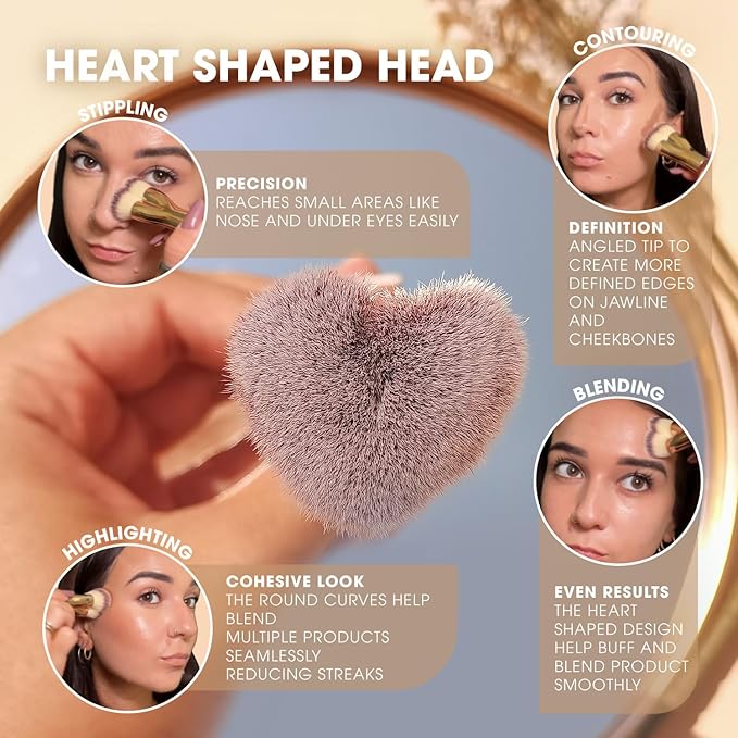 Lamora Heart Foundation Brush - Blending Liquid Cream Mineral Face Brush