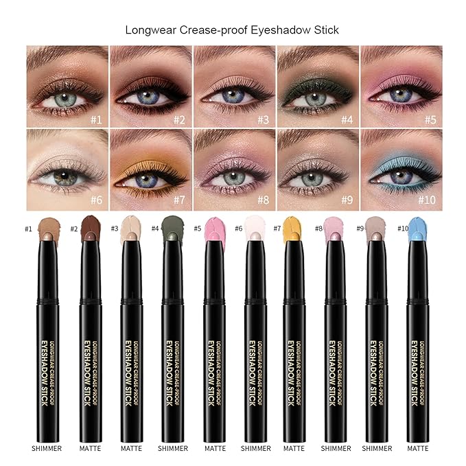 Eyeshadow Stick,Shimmer and Matte Cream Eye Shadow Brightener Sticks