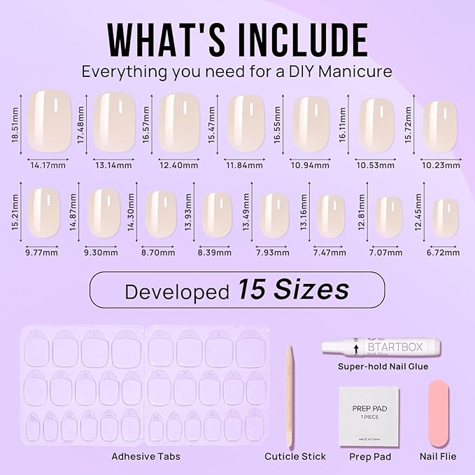BTArtbox Press On Nails, Cream Soda, Short Square, Brown Chrome, 32Ct