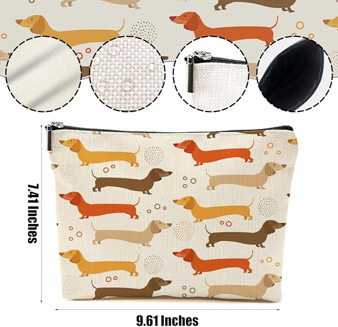 DHKG Dachshund Gifts Makeup Bag Sausage Dog Cosmetic Bag Weiner Dog Gifts for Women Girls Best Friend Dog Lovers Daughter Travel Organizer Zipper Pouch Graduation Birthday Friendship Gifts