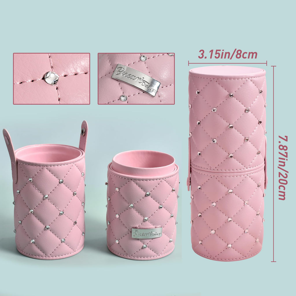 Bueart Design Elegant pink Ultra soft labeled Makeup Brushes Sets with Brush Holder makeup brush set with Foundation Powder blush blending contour Brush (15Pcs Silver Pink+Holder)