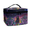 Drydeepin Black Cat Colorful Daisy Flower Print Travel Makeup Bags for Women Portable Tote Cosmetic Case with Carry Handle Toiletry Accessories Storage Organizer Bags