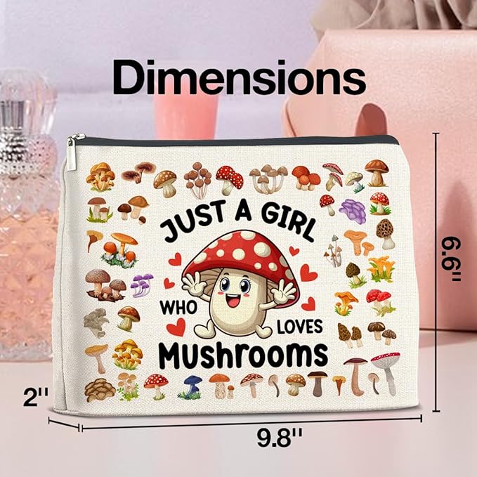 UPNEGE Mushroom Gifts Makeup Bag Mushroom Gifts for Women Teen Girls Sister Friend, Mushroom Lovers Gifts, Just a Girl Who Loves Mushrooms Zipper Makeup Pouch
