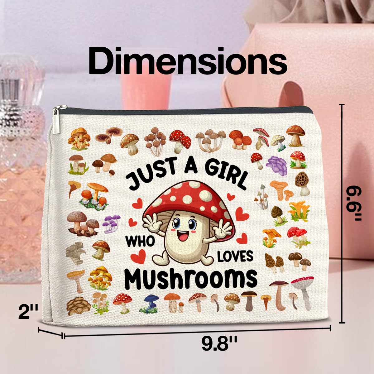 UPNEGE Mushroom Gifts Makeup Bag Mushroom Gifts for Women Teen Girls Sister Friend, Mushroom Lovers Gifts, Just a Girl Who Loves Mushrooms Zipper Makeup Pouch