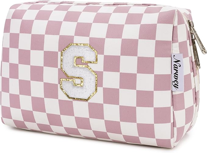 Narwey Graduation Gifts for Teen Girls Kids Tween, Initial Makeup Bag, Trendy Stuff 6-18 Years Old, Personalized Monogram Travel Cosmetic Bag, Birthday Teacher Bridesmaid Mom Gifts for Women (S)