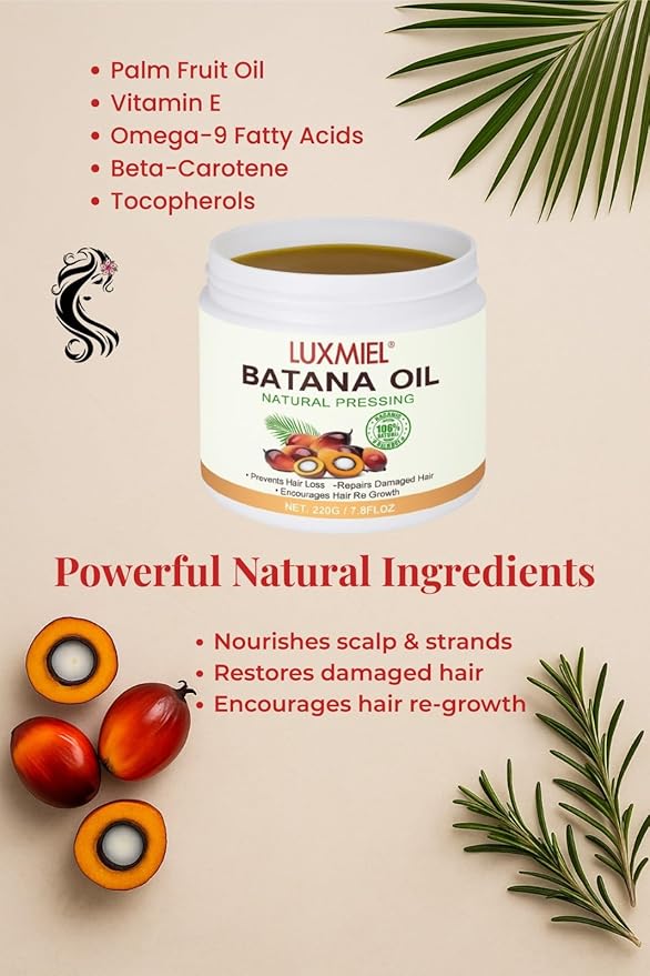 LUXMIEL Batana Oil for Hair Growth – 100% Pure Raw Unrefined Organic Batana Oil from Honduras – Cold Pressed Natural Hair Mask for Scalp Health, Thick & Strong Hair for Men & Women – 7.8 oz
