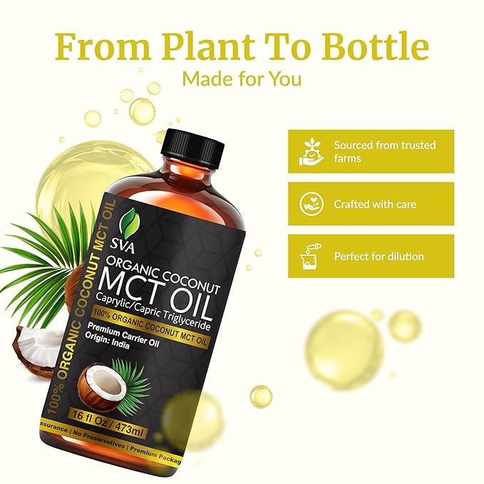 SVA Organic MCT Carrier Oil, Huge Bottle, Large Size, 16 Oz (473 ml)
