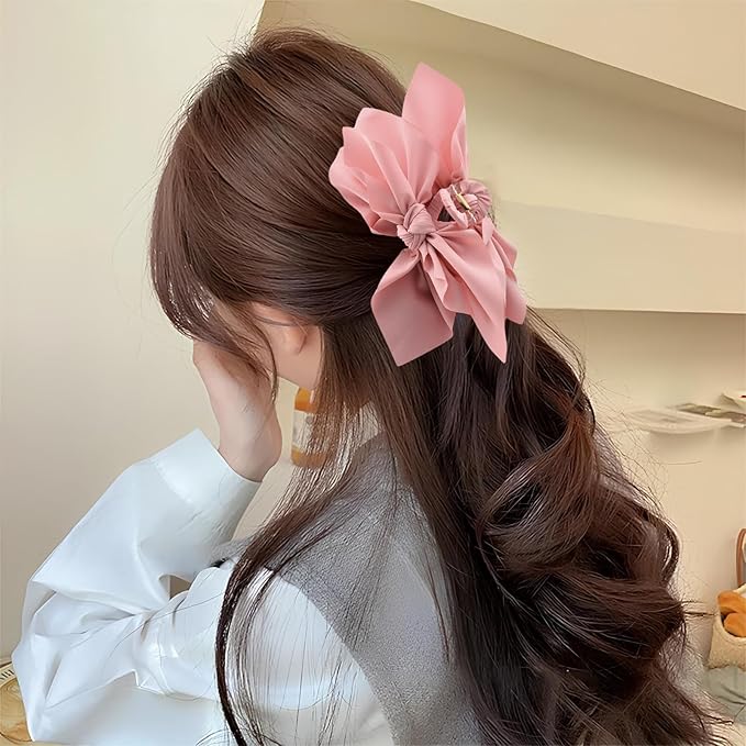 Hadutrek Bow Claw Clips Bow Hair Clips Pink 3PCS Big Hair Bows for Women Butterfly Styling Large Hair Clips for Thick Hair for Girls Hair Accessories for Women