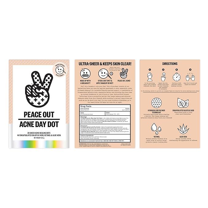 PEACE OUT Acne Day Dot Invisible Hydrocolloid Pimple Patches (20 count)