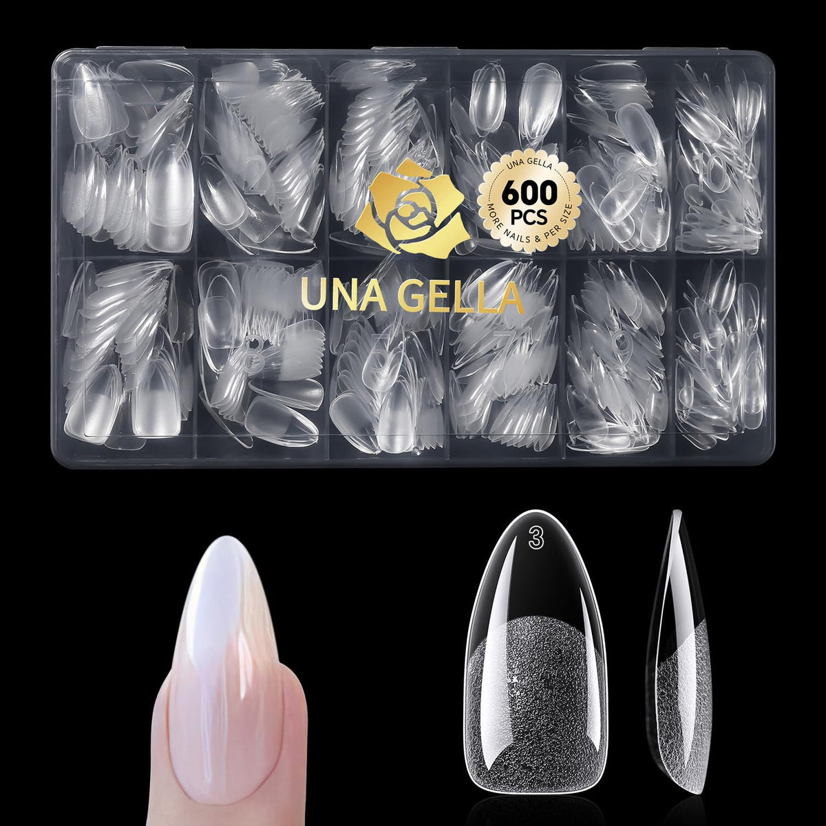 UNA GELLA 600Pcs Medium Stiletto Gel Nail Tips, Stiletto Press on Nails