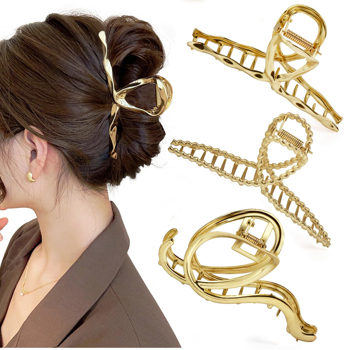 Mehayi 4 PCS Large Pearl Hair Claw Clips for Women Girls, Hair Barrette Clamps for Thick Thin Hair, Fashion Hair Accessories Headwear Styling Tools for Party Wedding