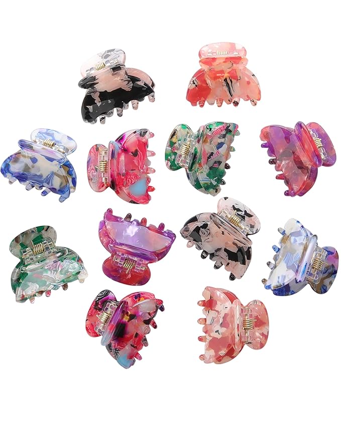 CHLINS 12 Pcs Small Hair Clips for Women, Cute Acrylic Mini Claw Clips Accessories for Thin Fine Hair, Non-Slip Little Jaw Clamps for Half Updo Styling & Bangs